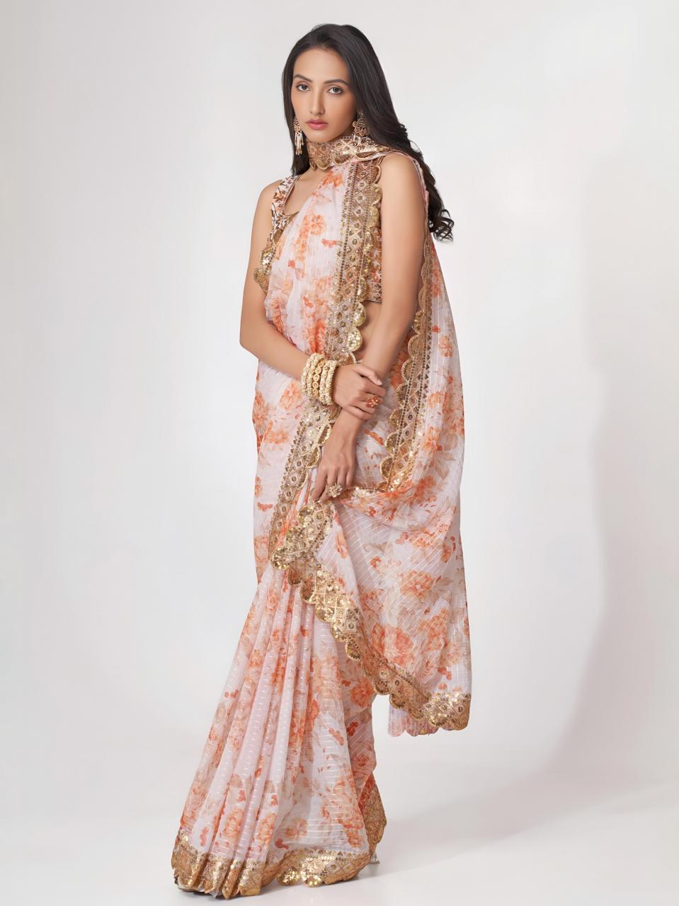 Dazira 1101 White catalog organza sarees wholesale online