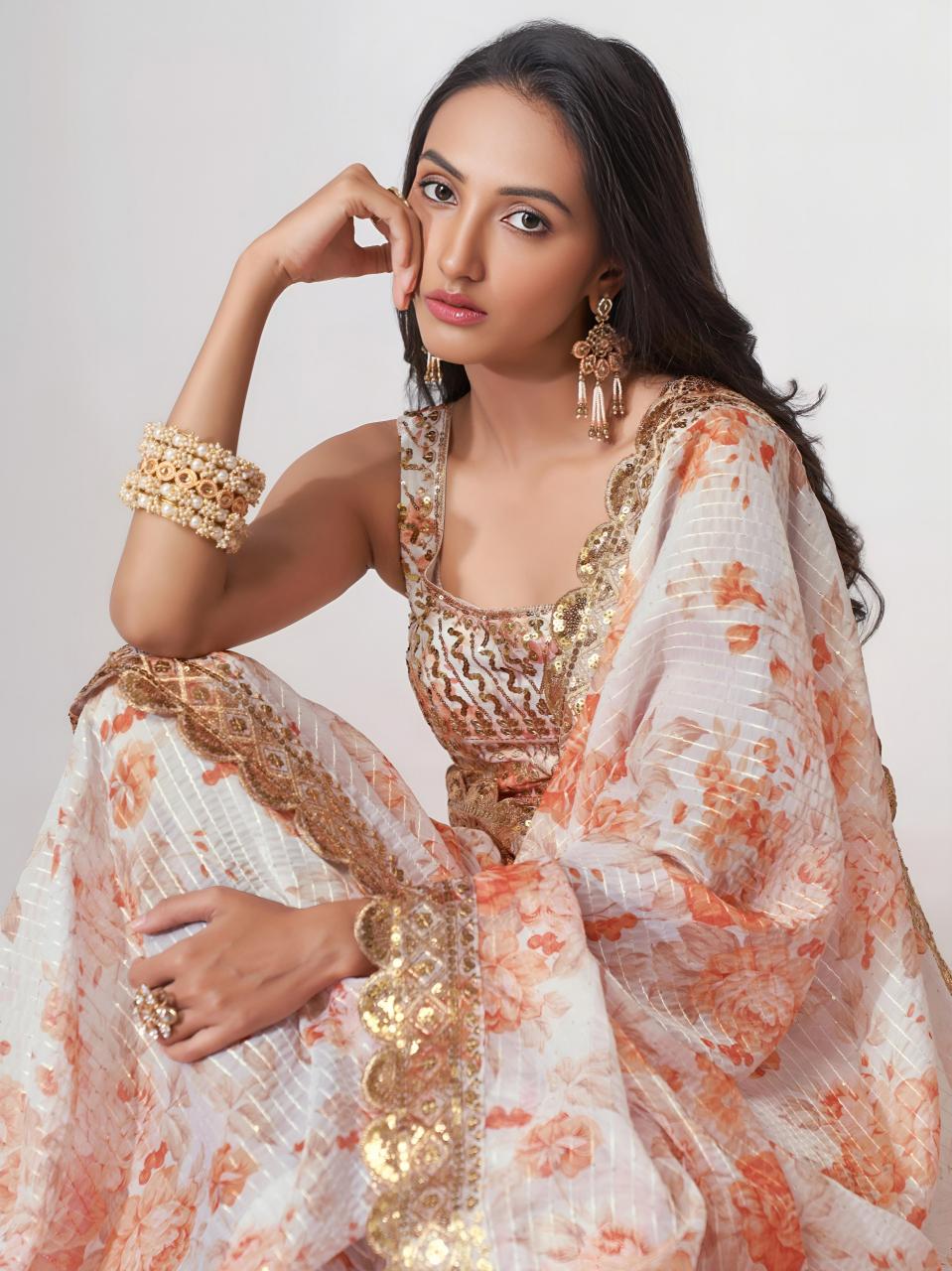 Dazira 1101 White catalog organza sarees wholesale online