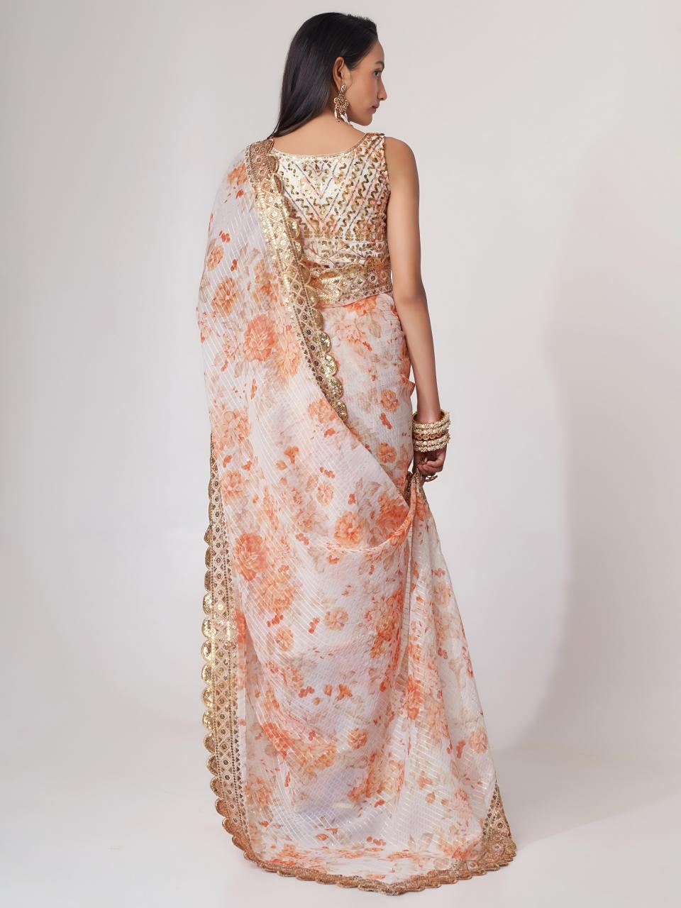 Dazira 1101 White catalog organza sarees wholesale online