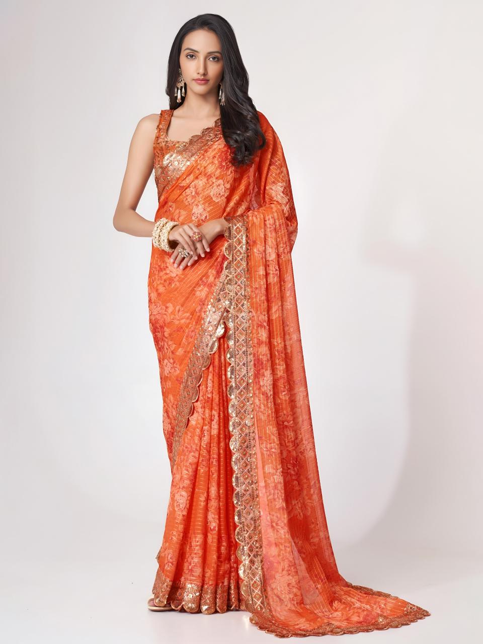 Dazira 1102 Orange catalog wholesale designer saree market in mumbai
