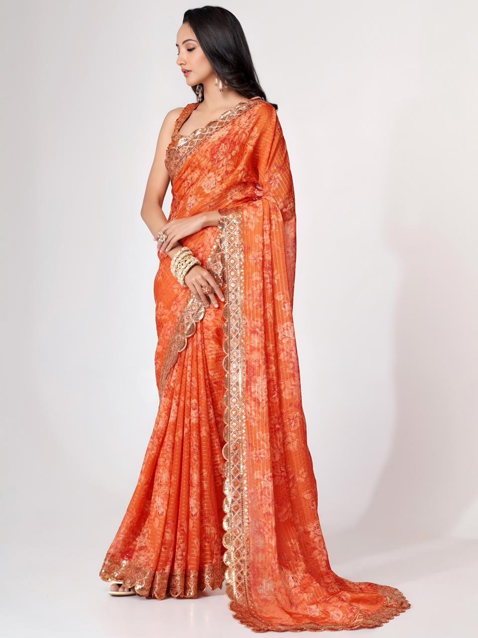 Dazira 1102 Orange catalog wholesale designer saree market in mumbai