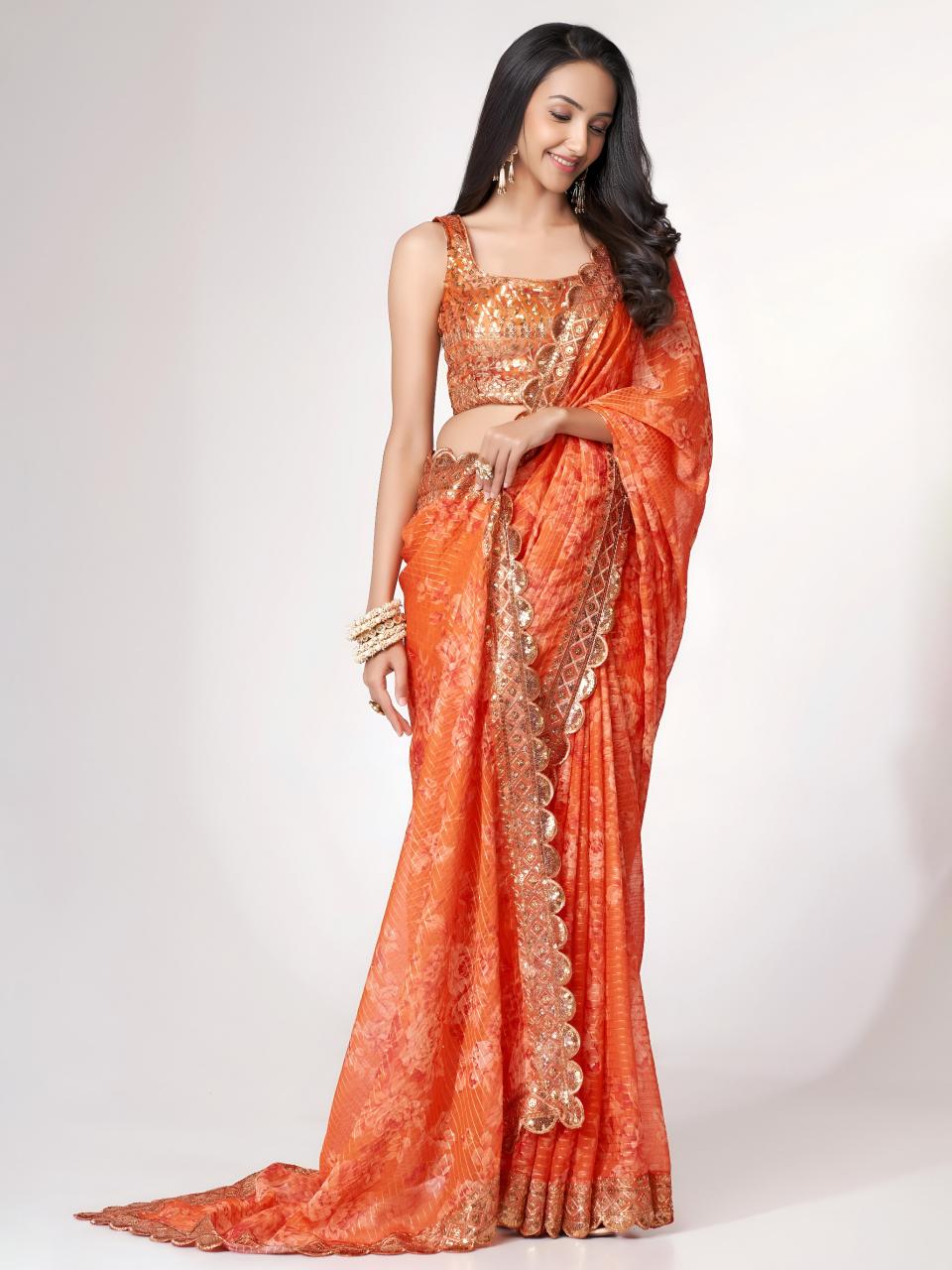 Dazira 1102 Orange catalog wholesale designer saree market in mumbai