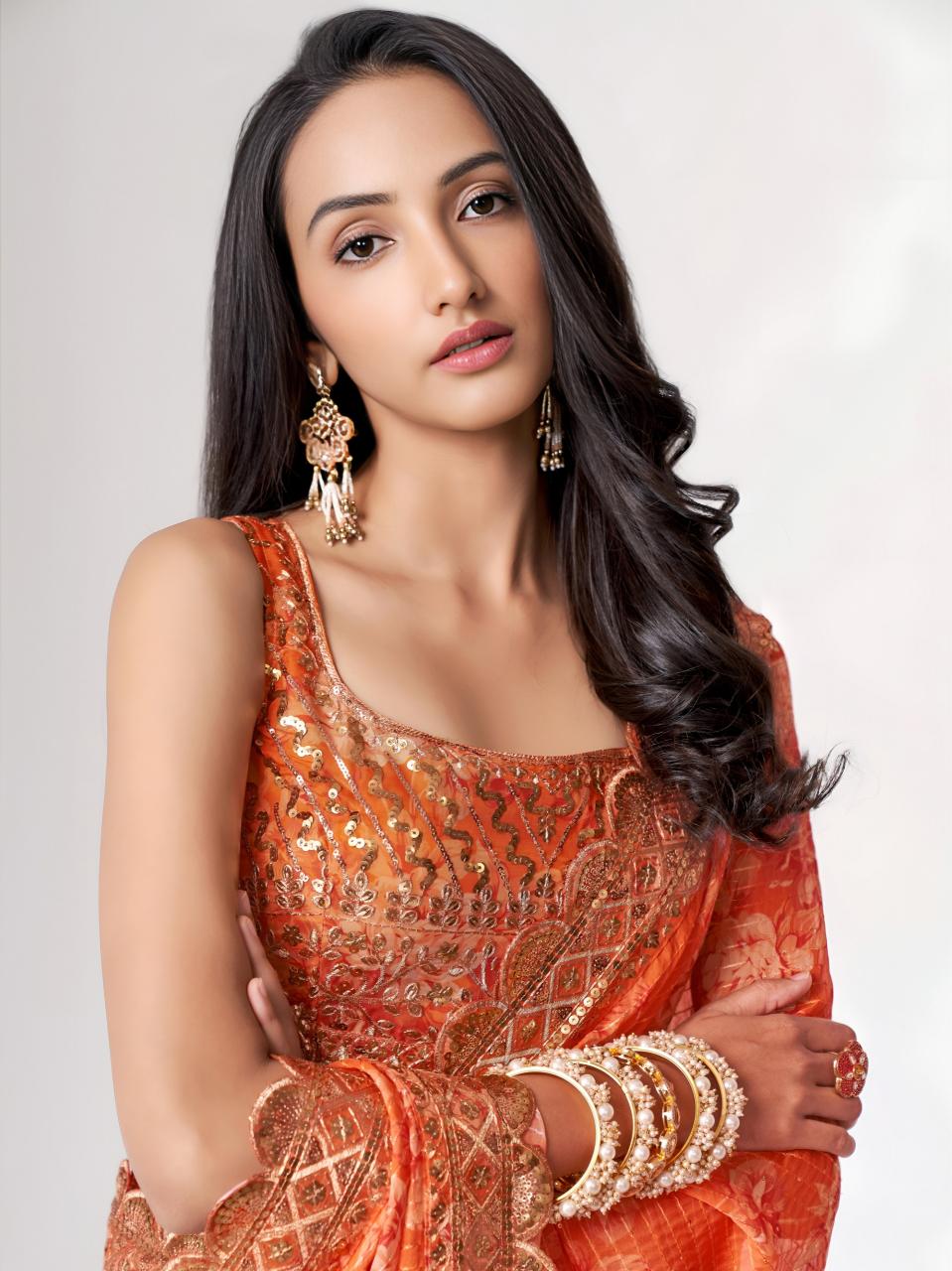 Dazira 1102 Orange catalog wholesale designer saree market in mumbai