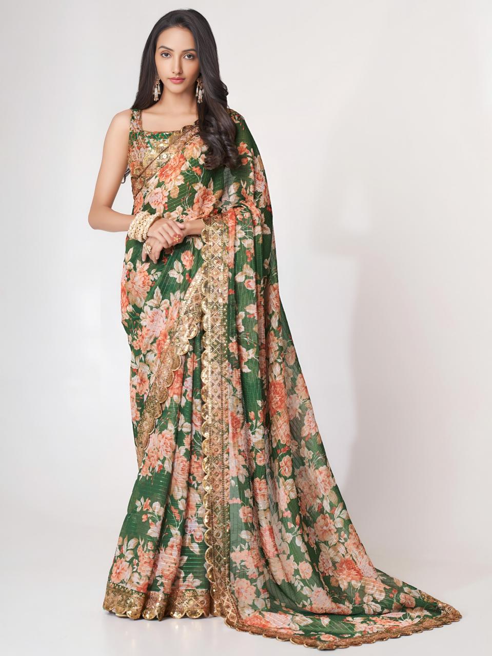 Dazira 1105 Green catalog organza sarees wholesale in hyderabad