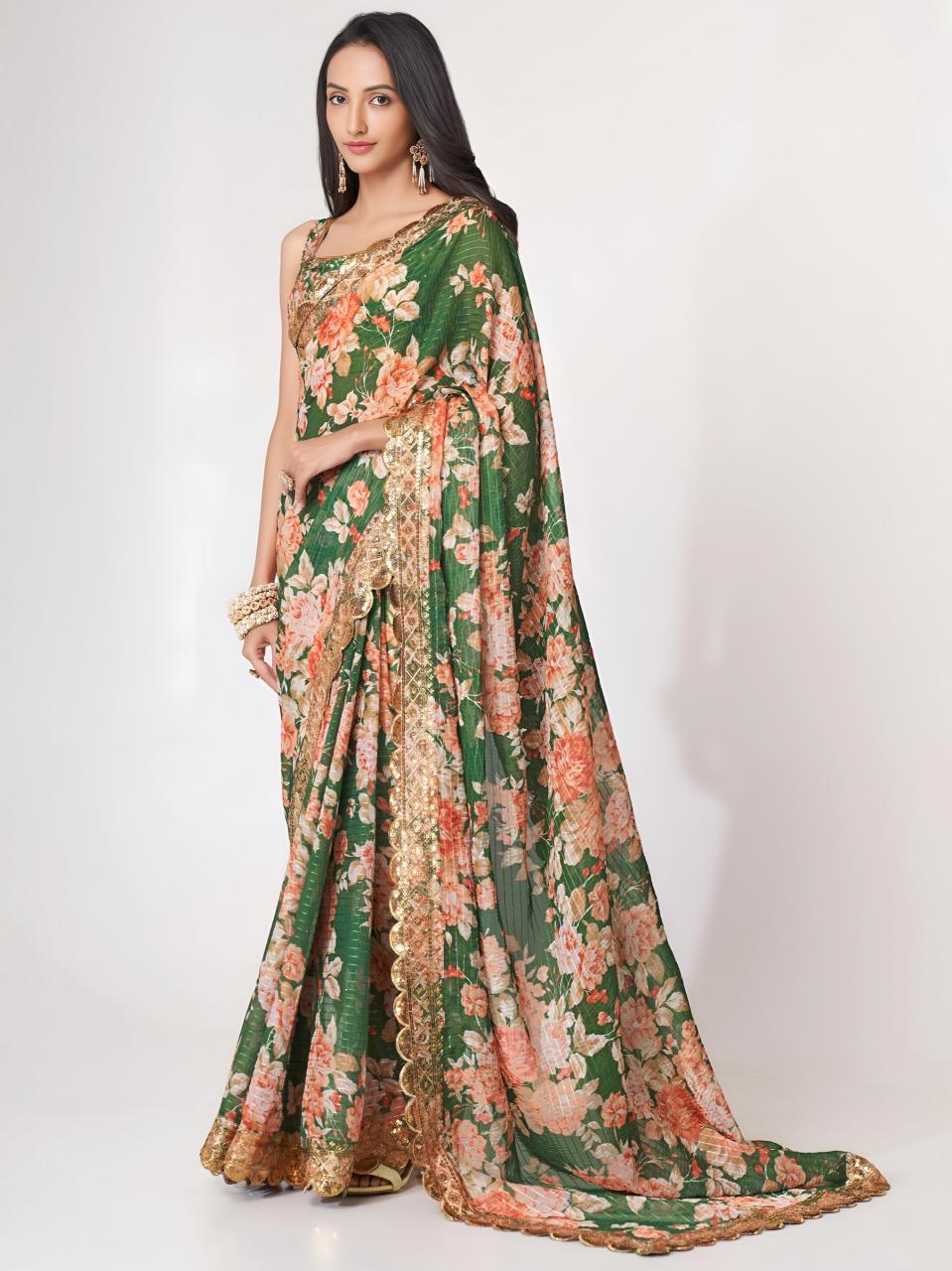 Dazira 1105 Green catalog organza sarees wholesale in hyderabad