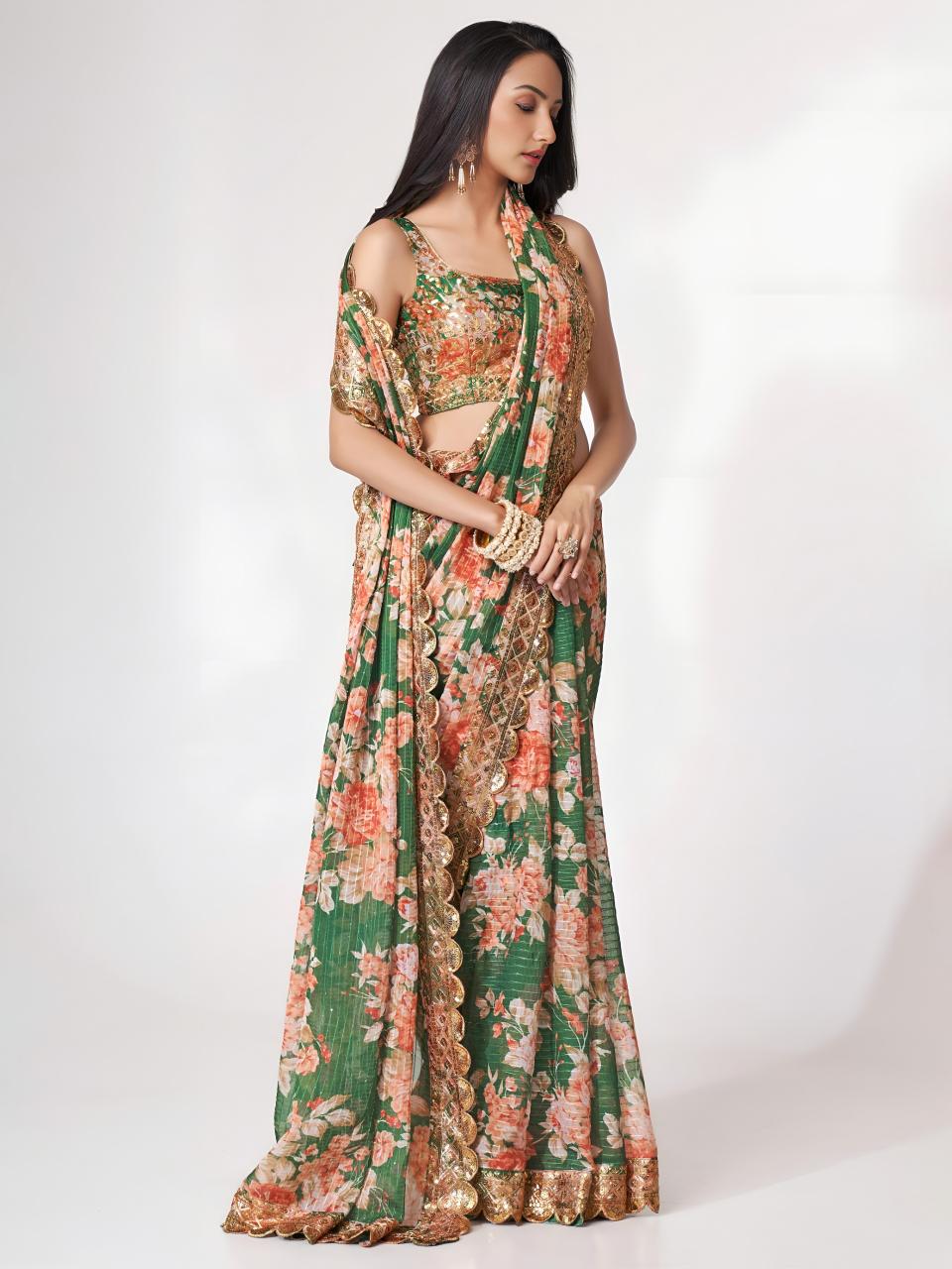 Dazira 1105 Green catalog organza sarees wholesale in hyderabad