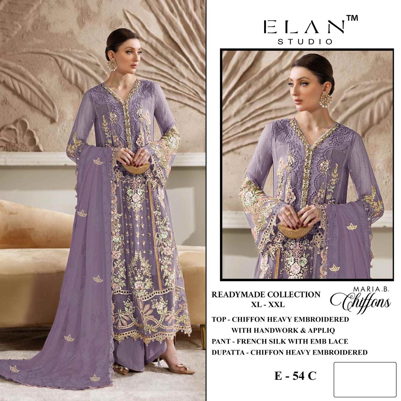 Elan E 54 Maria B Chiffon catalog pakistani suits wholesale surat