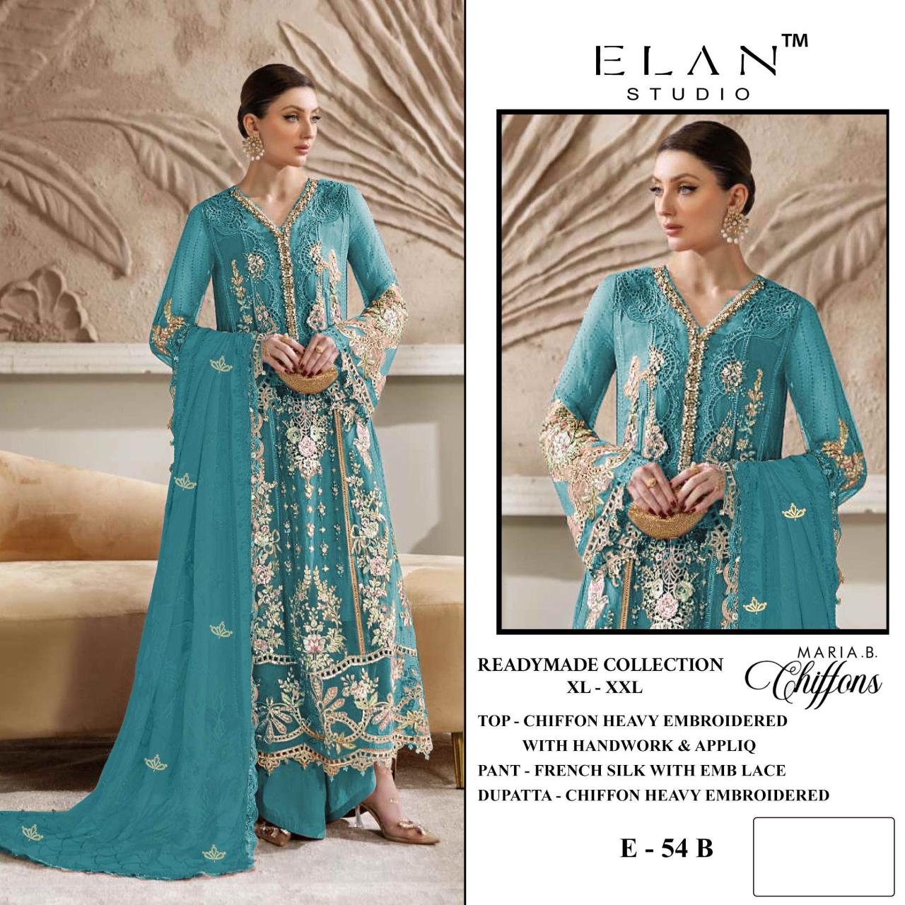 Elan E 54 Maria B Chiffon catalog pakistani suits wholesale surat
