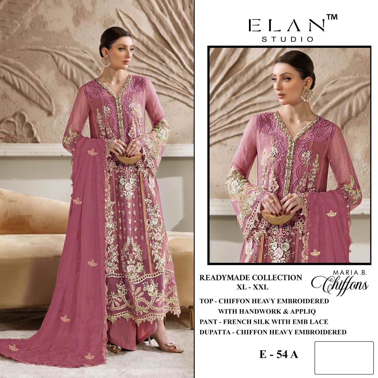 Elan E 54 Maria B Chiffon catalog pakistani suits wholesale surat