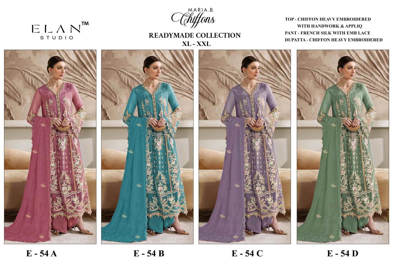 Elan E 54 Maria B Chiffon catalog pakistani suits wholesale surat