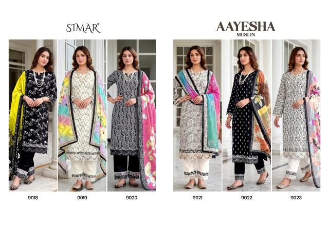 Glossy Simar Aayesha 9018 to 9023 catalog salwar kameez wholesale surat gujarat