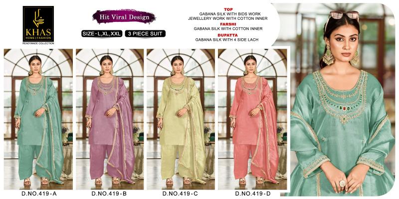 Khas 419 catalog pakistani suits at wholesale price