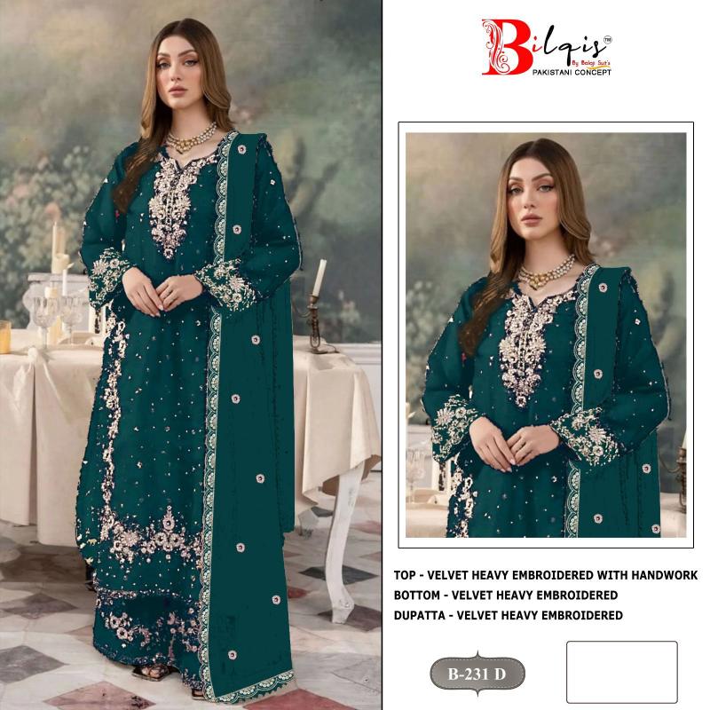 Bilqis B 231 A TO D catalog pakistani suits wholesaler