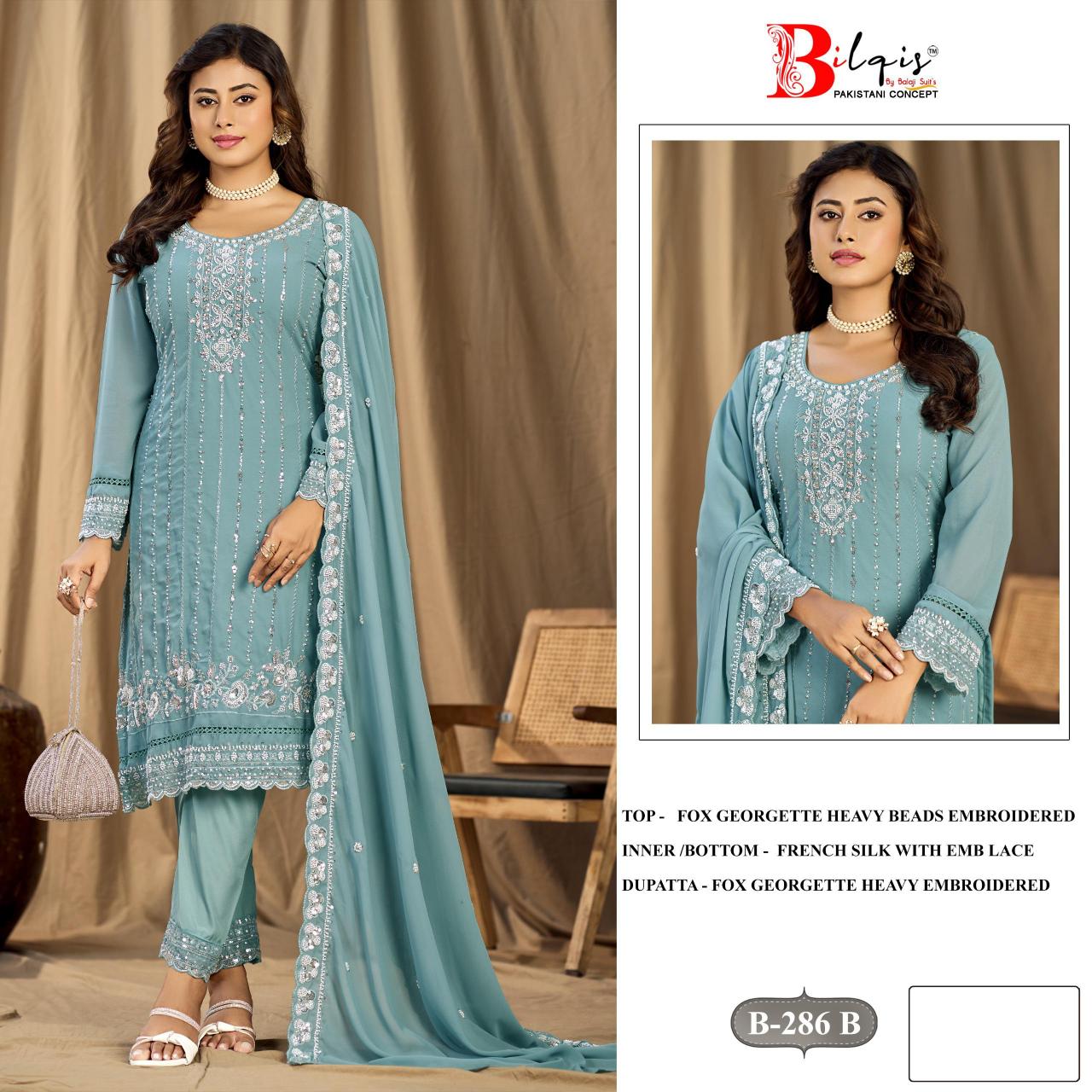 Bilqis B 286 A TO D catalog pakistani suit wholesale market