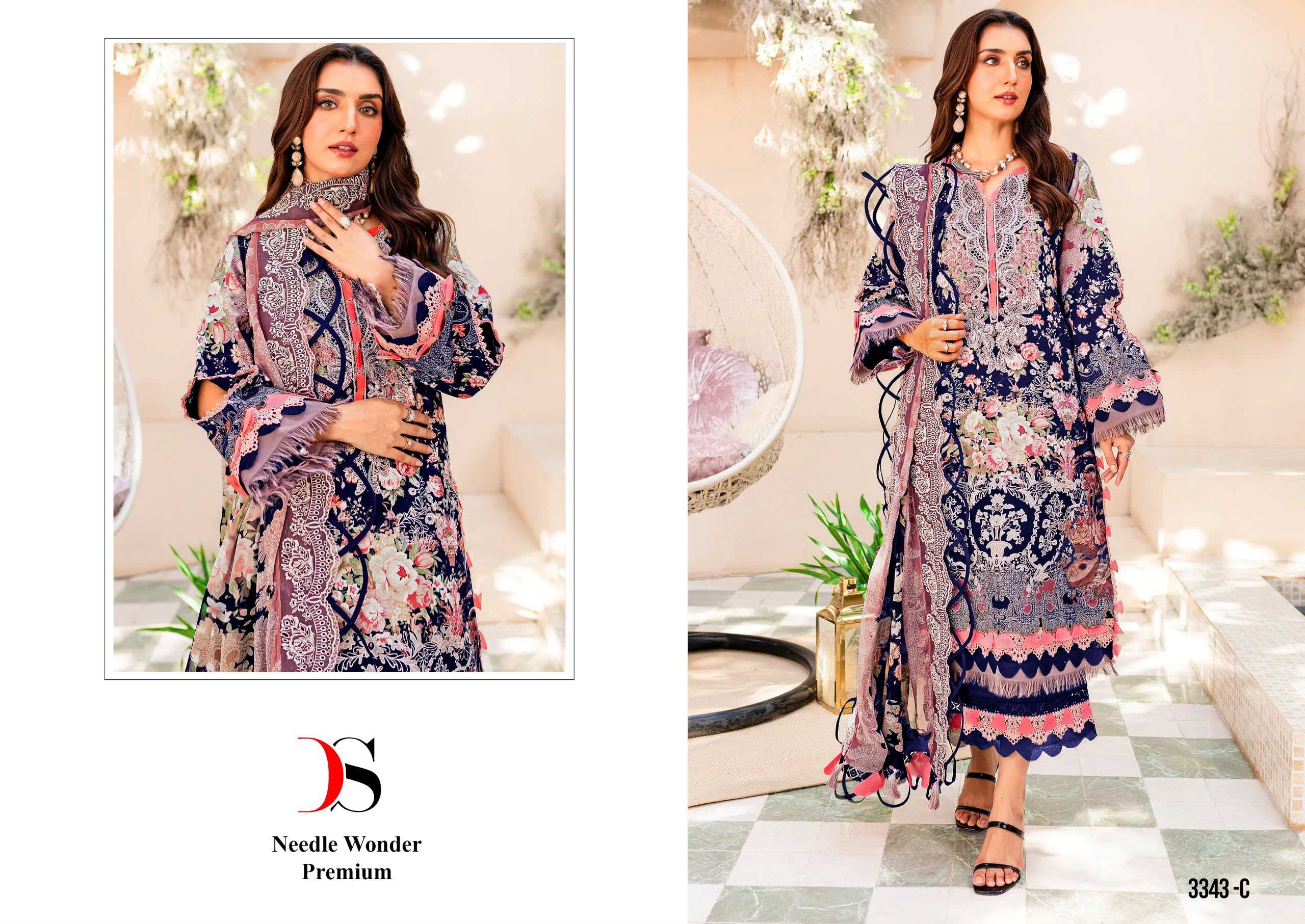 Deepsy Needle Wonder Premium 3343 catalog Chiffon Dupatta pakistani salwar suit wholesale