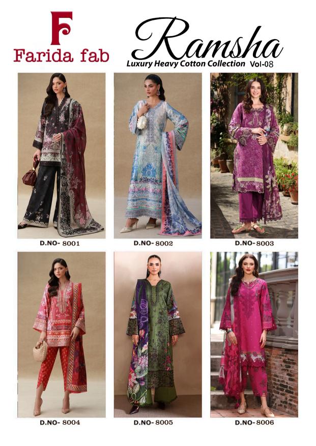 Farida Ramsha Vol 8 – Karachi Dress Material Wholesale Catalog