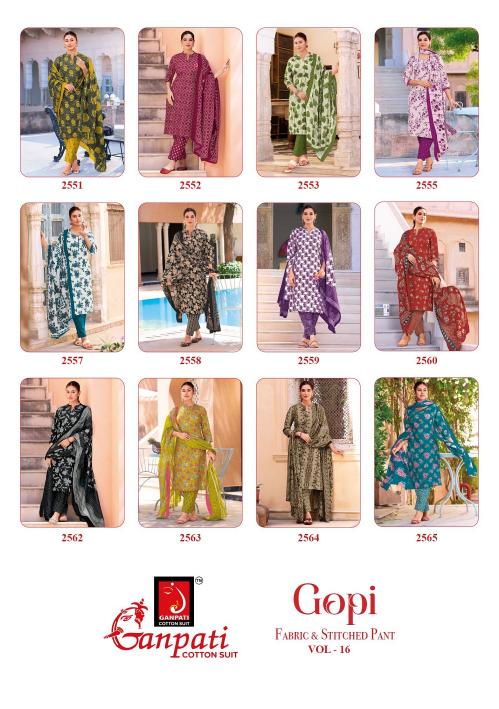 Ganpati Gopi Vol-16 – Kurti Pant With Dupatta - Wholesale Catalog