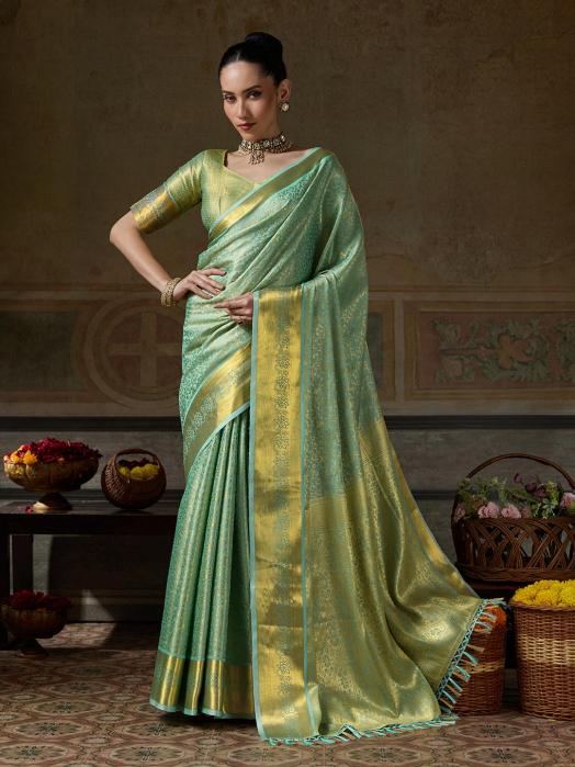 MUSKAN by SHREE SHYAM FASHION fancy designer Kanchivaram Silk fabric saree wholesale with Fancy latkan