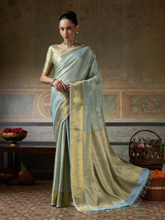 MUSKAN by SHREE SHYAM FASHION fancy designer Kanchivaram Silk fabric saree wholesale with Fancy latkan