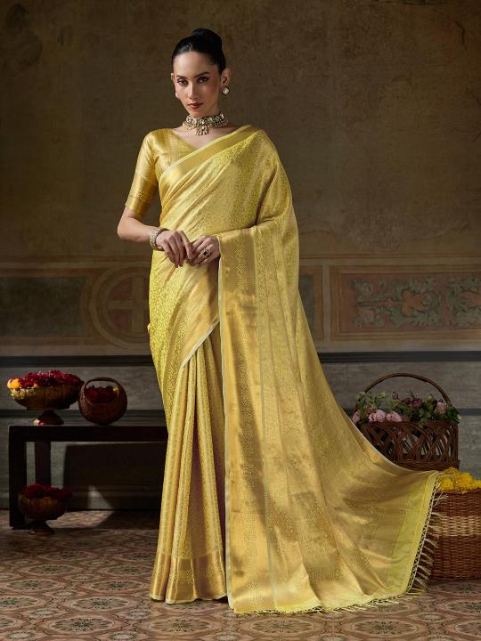 MUSKAN by SHREE SHYAM FASHION fancy designer Kanchivaram Silk fabric saree wholesale with Fancy latkan