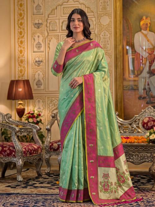 POSHAK by SHREE SHYAM FASHION fancy designer Soft tissue silk WITH MEENA fabric saree wholesale with Fancy latkan