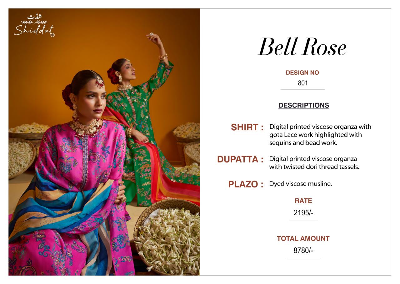 Shiddat Bellrose 801 catalog salwar kameez suits wholesale online