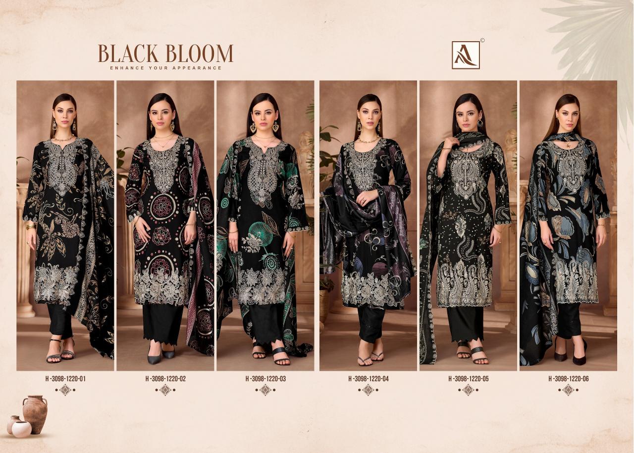 Alok Black Bloom catalog wholesale dress materials from surat mills