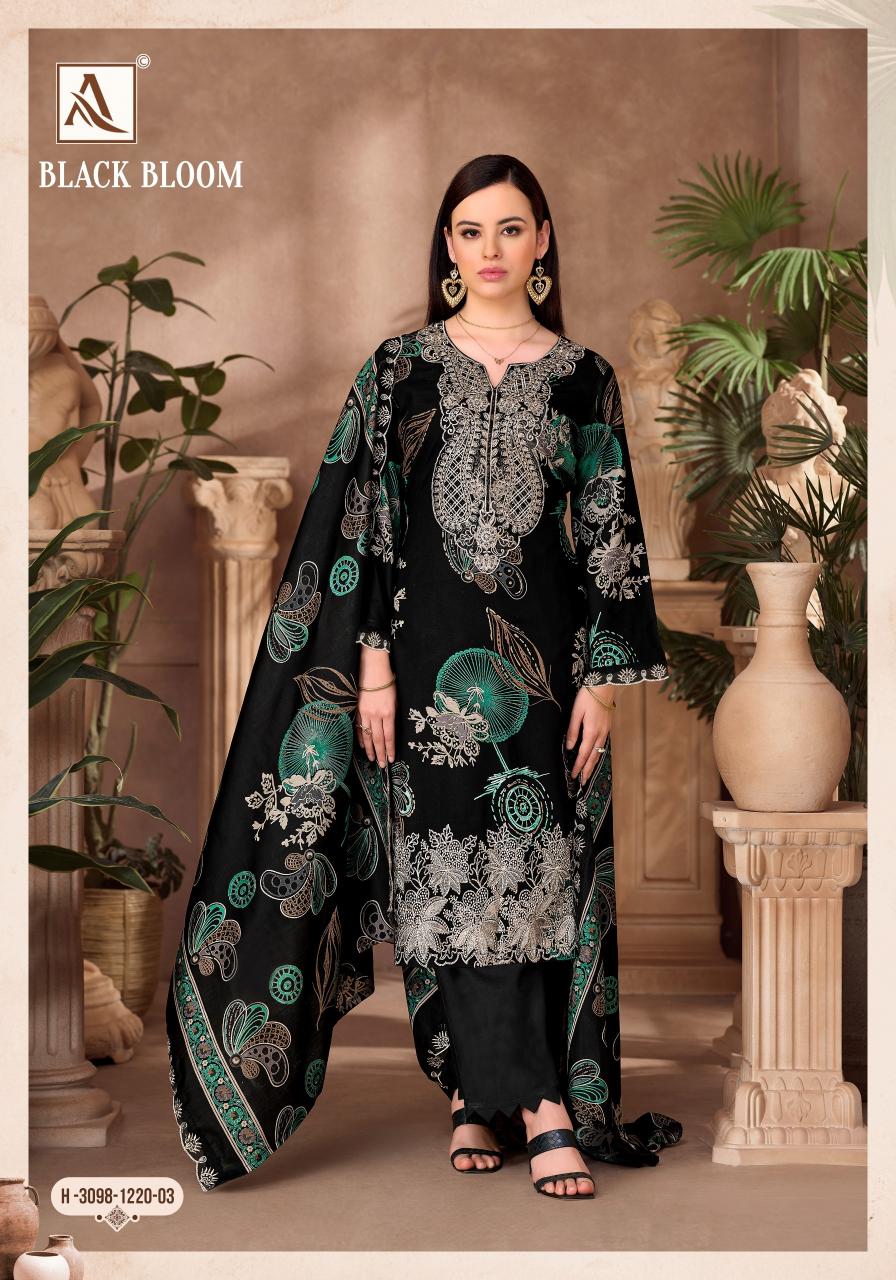 Alok Black Bloom catalog wholesale dress materials from surat mills