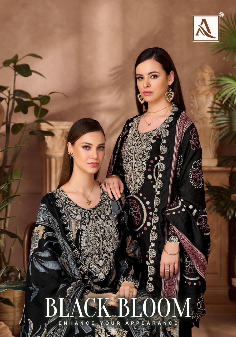 Alok Black Bloom catalog wholesale dress materials from surat mills