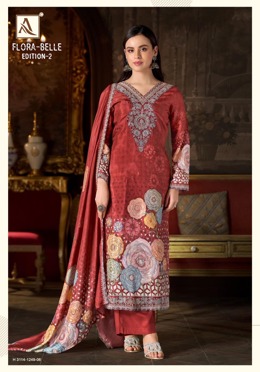 Alok Flora Belle vol 2 catalog wholesale ladies dress material in surat