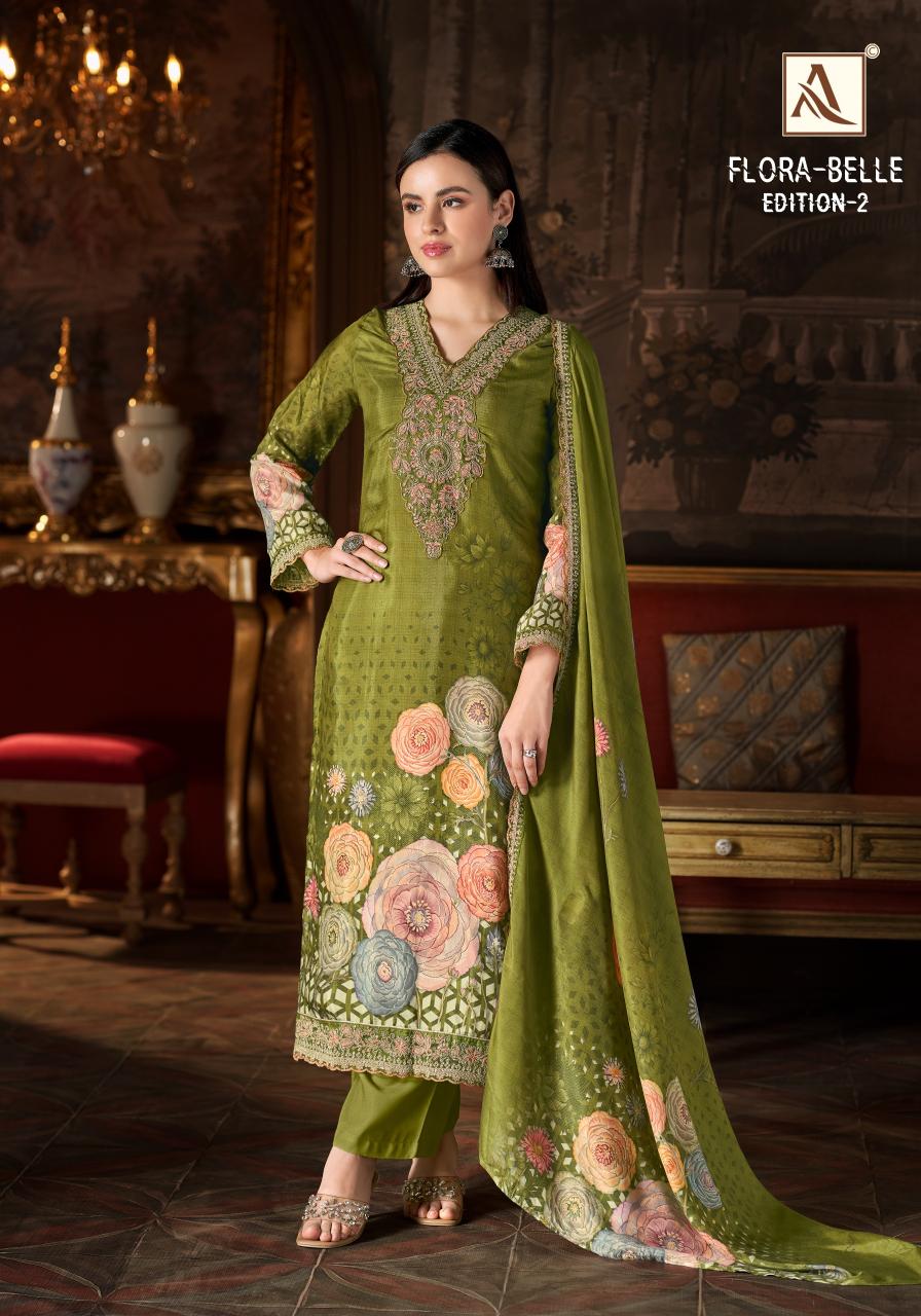 Alok Flora Belle vol 2 catalog wholesale ladies dress material in surat
