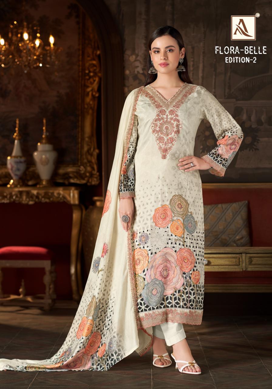 Alok Flora Belle vol 2 catalog wholesale ladies dress material in surat