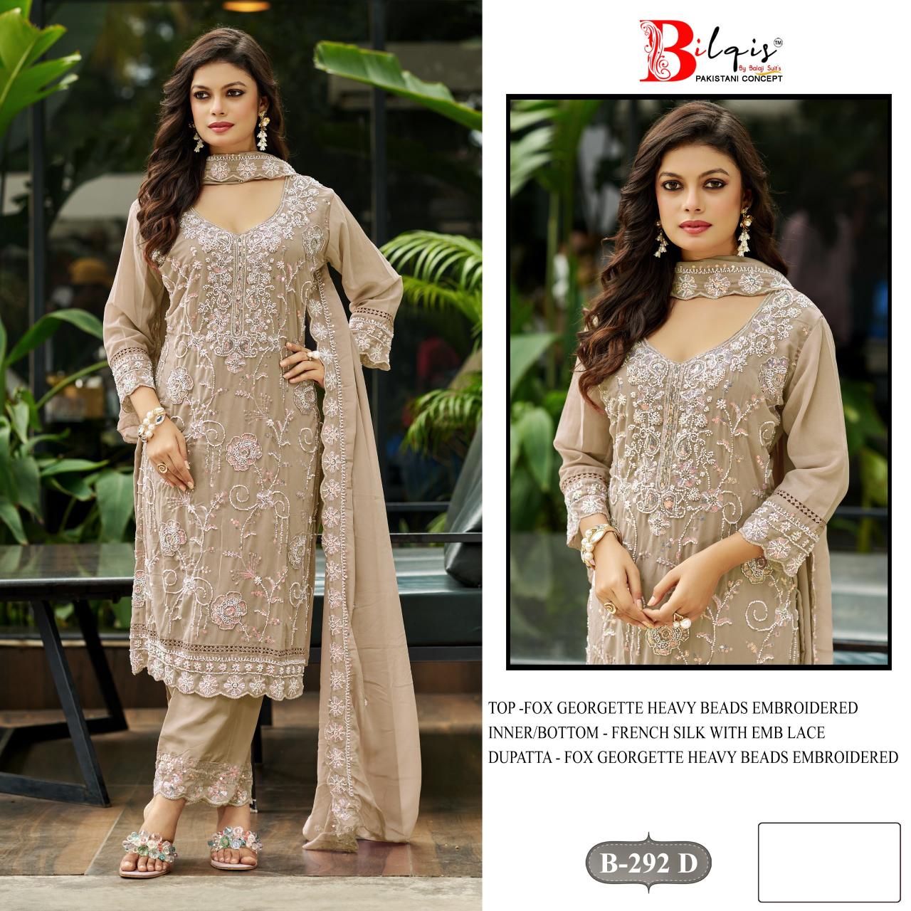 Bilqis B 292 A TO D catalog pakistani suits in dubai wholesale