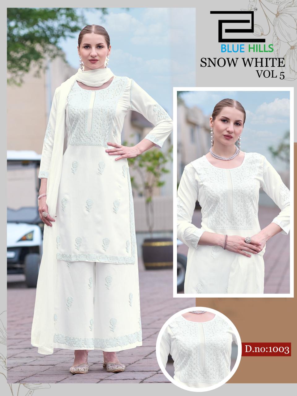 Blue hills Snow White vol 5 catalog lucknow chikan kurtis wholesale market