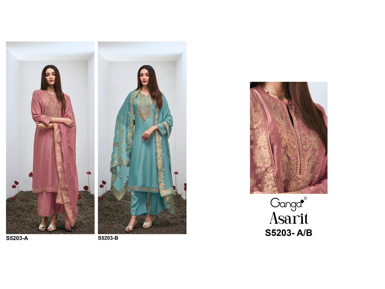 Ganga Asarit 5203 catalog wholesale salwar kameez silky by alisa