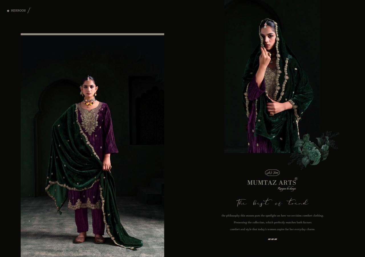 Mumtaz Arts Mehroon catalog work dress material wholesale in ahmedabad