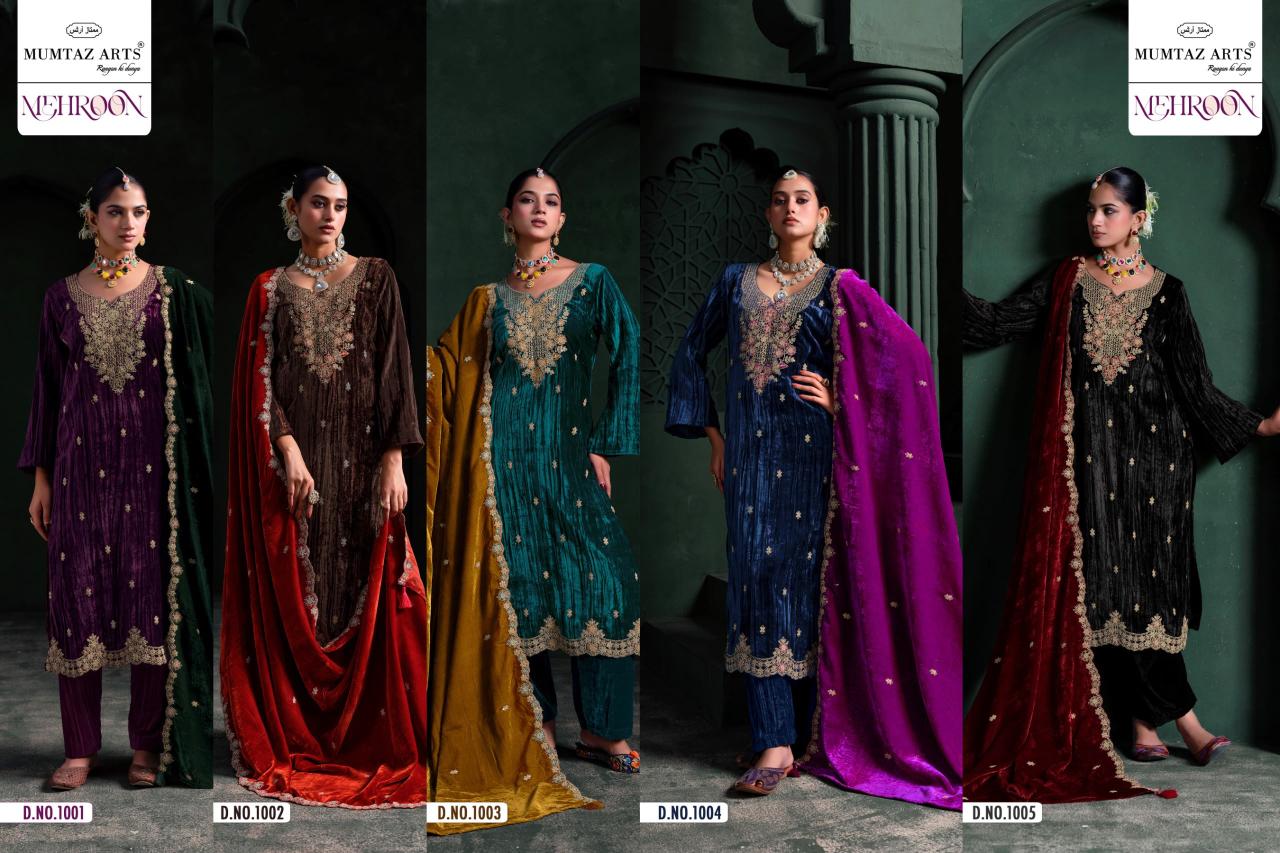 Mumtaz Arts Mehroon catalog work dress material wholesale in ahmedabad