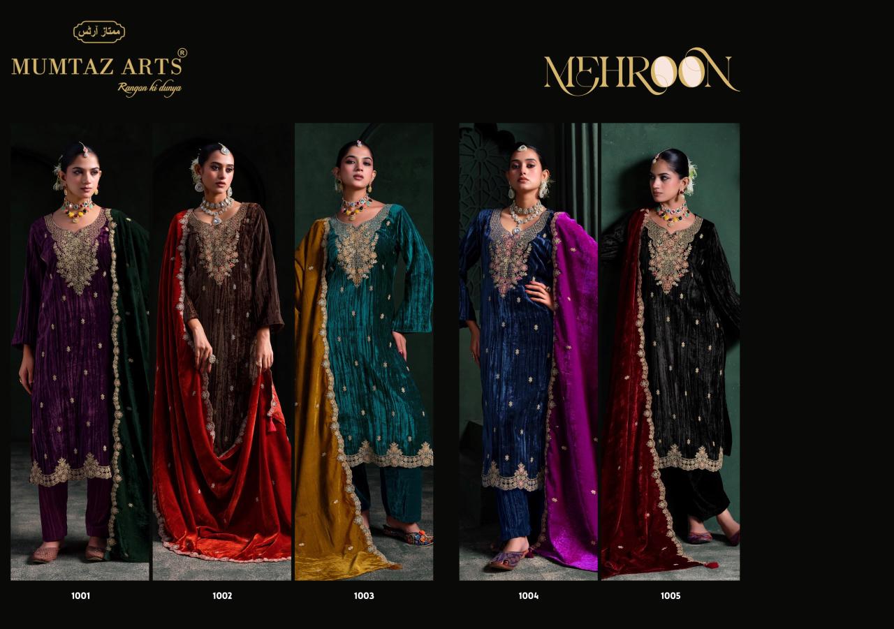Mumtaz Arts Mehroon catalog work dress material wholesale in ahmedabad