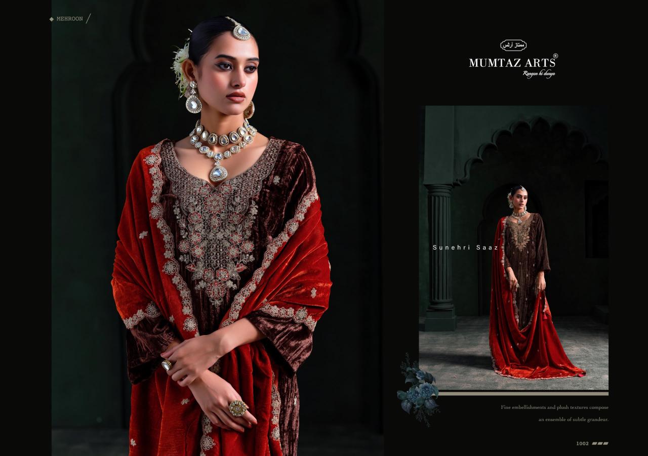 Mumtaz Arts Mehroon catalog work dress material wholesale in ahmedabad