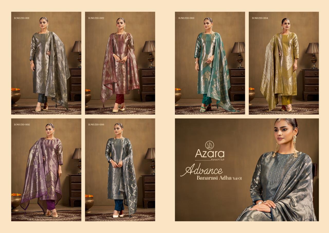 Radhika Azara Advance banarashi adha vol 1 catalog wholesale market of ladies dress materials in mumbai