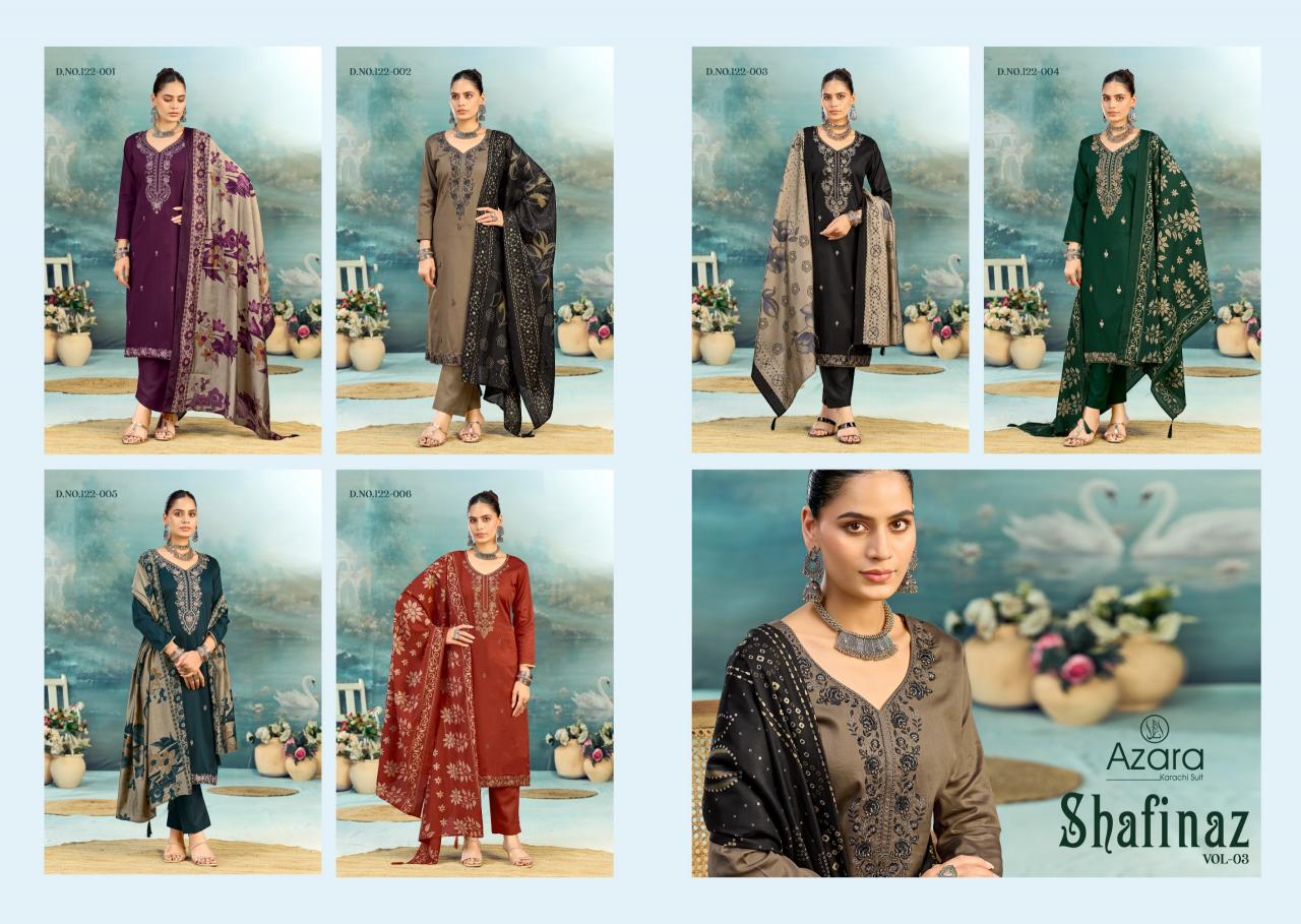 Radhika Azara Shafinaz vol 3 catalog surat manufacturers dress material