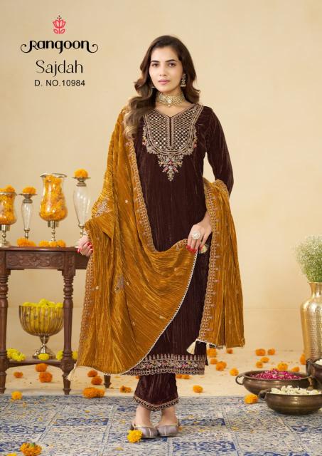 Rangoon Sajdah catalog azalea velvet kurti wholesale