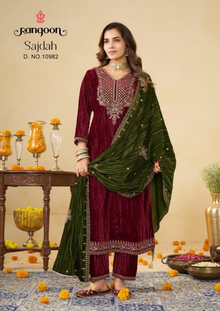 Rangoon Sajdah catalog azalea velvet kurti wholesale