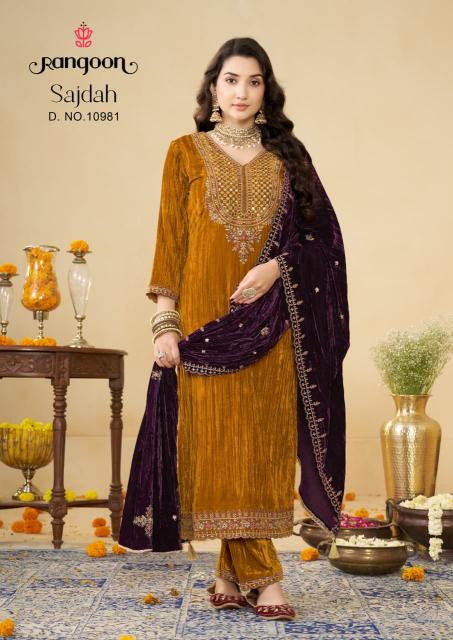 Rangoon Sajdah catalog azalea velvet kurti wholesale
