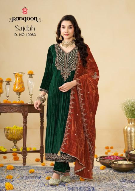 Rangoon Sajdah catalog azalea velvet kurti wholesale