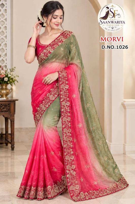 Saanwariya Morvi catalog embroidery work sarees wholesale in surat