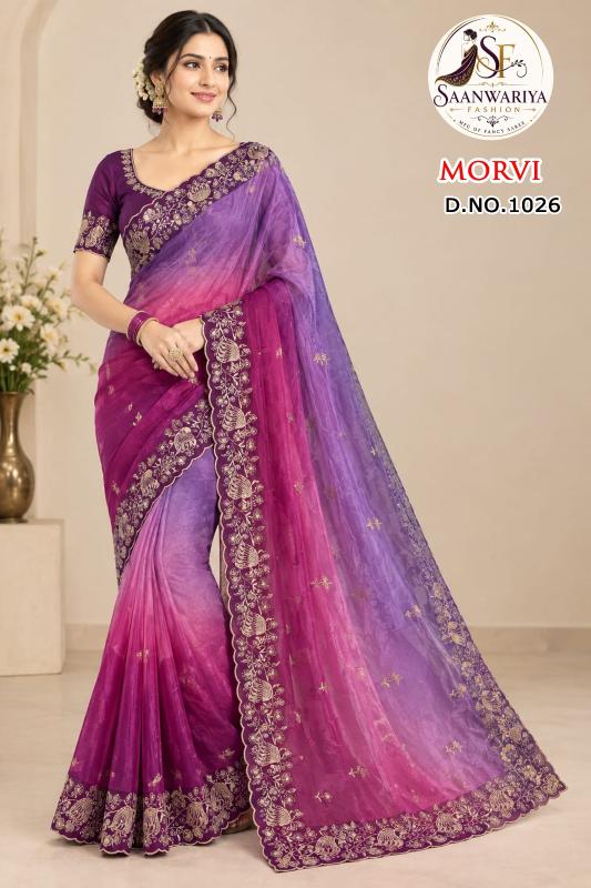 Saanwariya Morvi catalog embroidery work sarees wholesale in surat