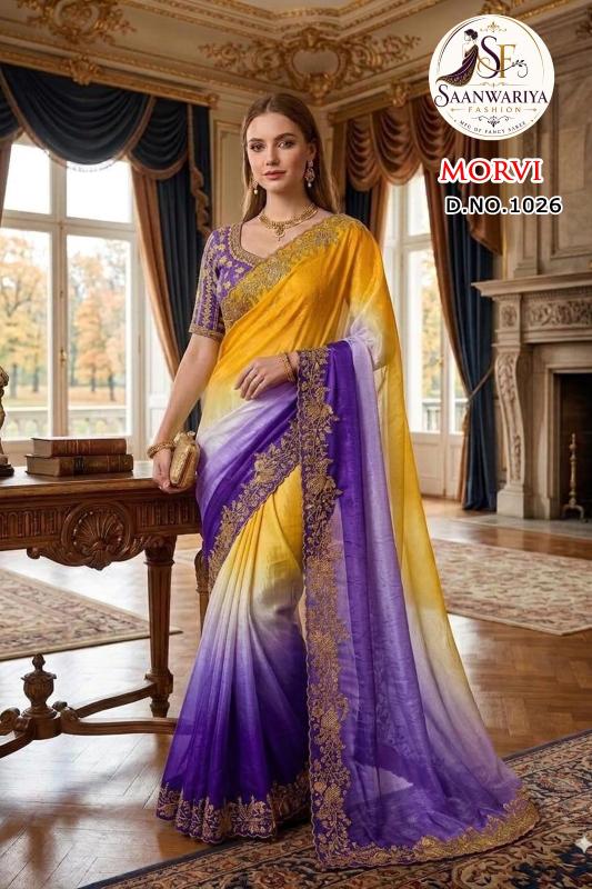 Saanwariya Morvi catalog embroidery work sarees wholesale in surat