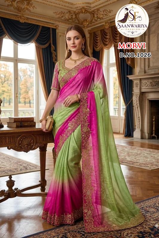 Saanwariya Morvi catalog embroidery work sarees wholesale in surat