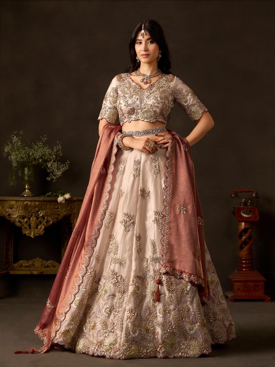 Sabella 6019 Copper Gold catalog wholesale bridal lehenga online